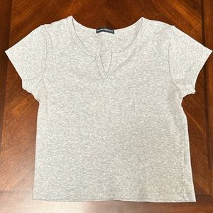 Brandy Melville heather gray ribbed round neck v cut vneck cropped top